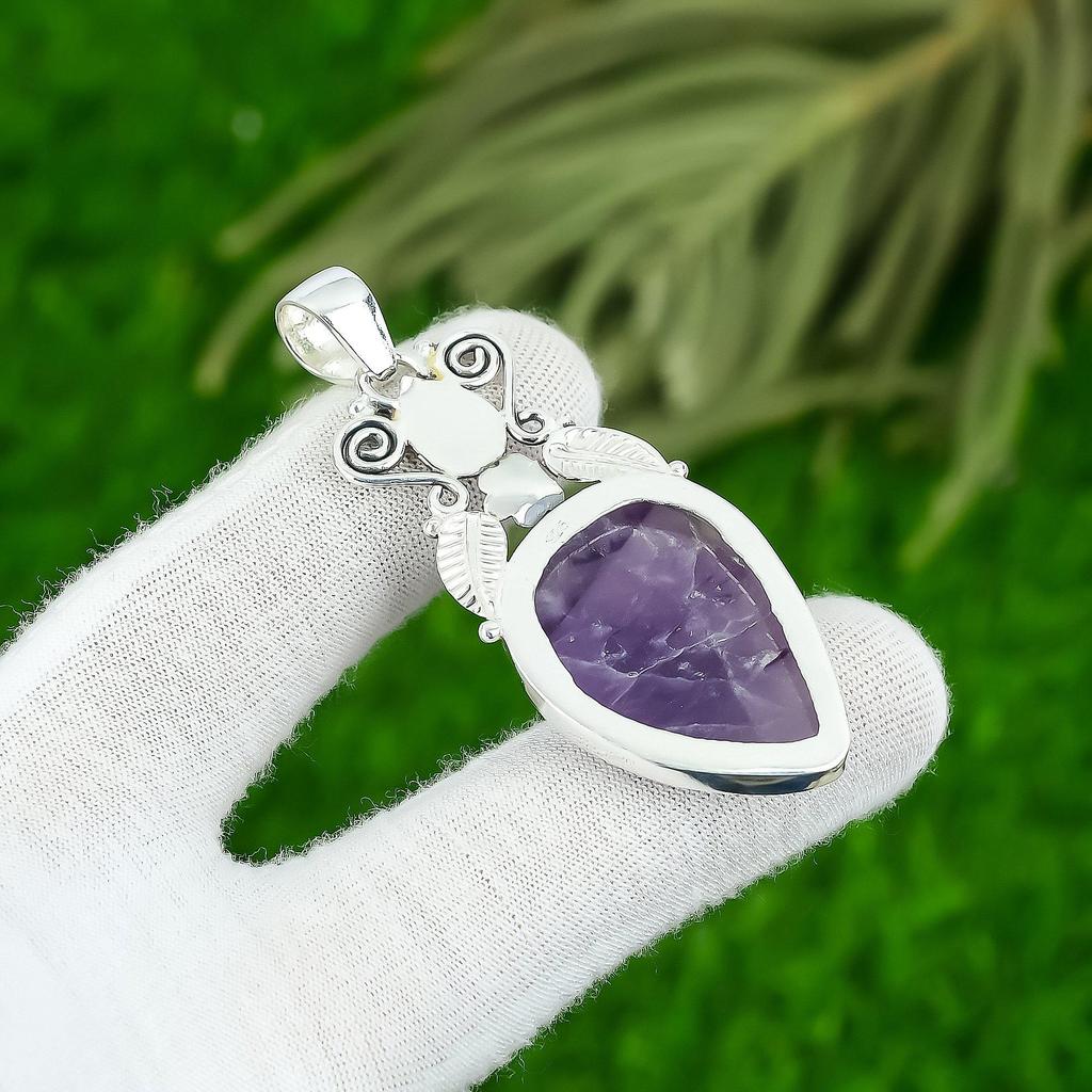 925 Sterling Silver Star Amethyst Gemstone Birthday Wife Bezel Pendant Jewelry