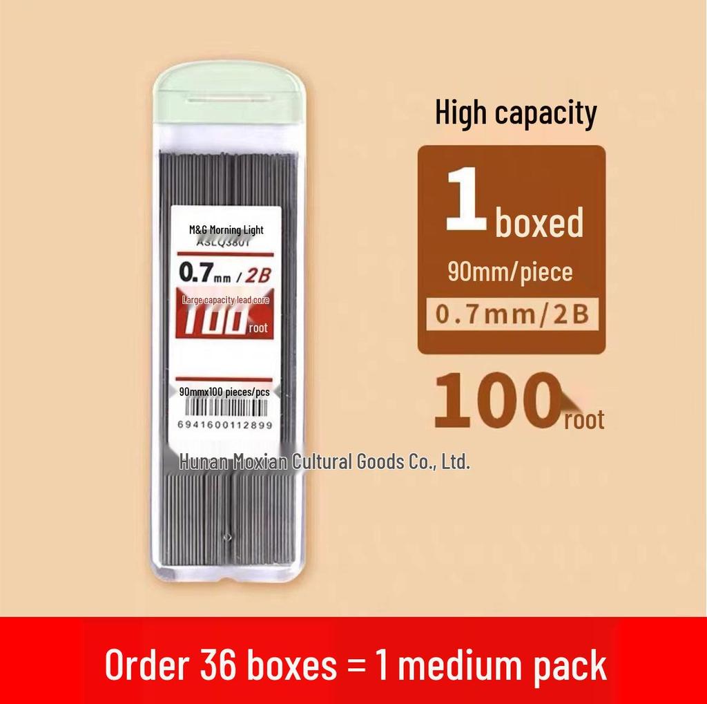 Morning Light Q3801 Large Capacity Lead Core Student Automatic Pencil Refill, 0.5mm HB-100 2B Lead, 0.7mm Continuous Lead