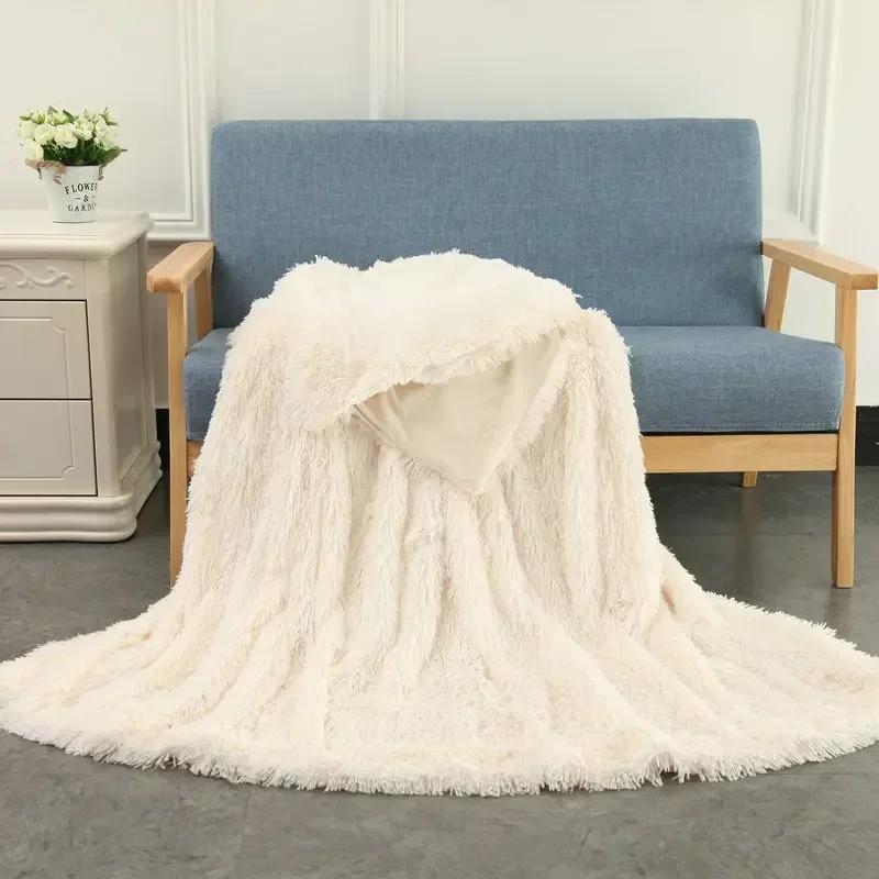Double Layer Plush Warm Winter Throw Blanket Home Bedspread on The Bed Plaid Chair Towel Sofa Cover Lamb Bed Blankets and Throws