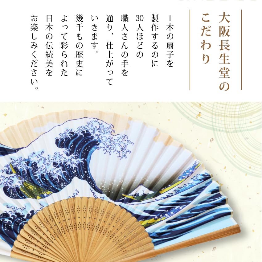 Folding Fan for Men and Stylish Japanese Single Fan in Box Hokusai Great Wave off [Osaka Choseido] Women, Souvenir, Polyester, (Katsushika Ukiyo-e