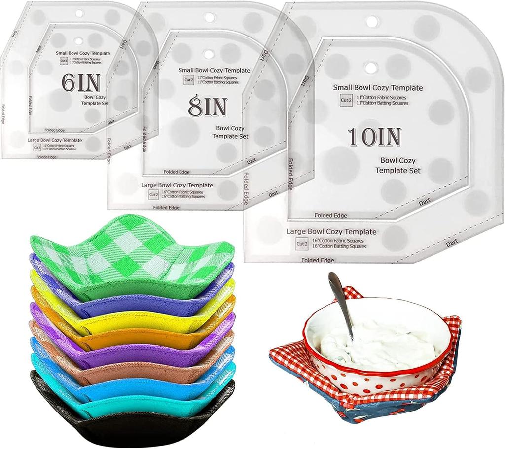 DIY Bowl Cozy Hugers Template Set Microwave Bowl Cutting Ruler Sets Acrylic Quilting Stencil for Sewing Hot Cold Food Bowl Rack