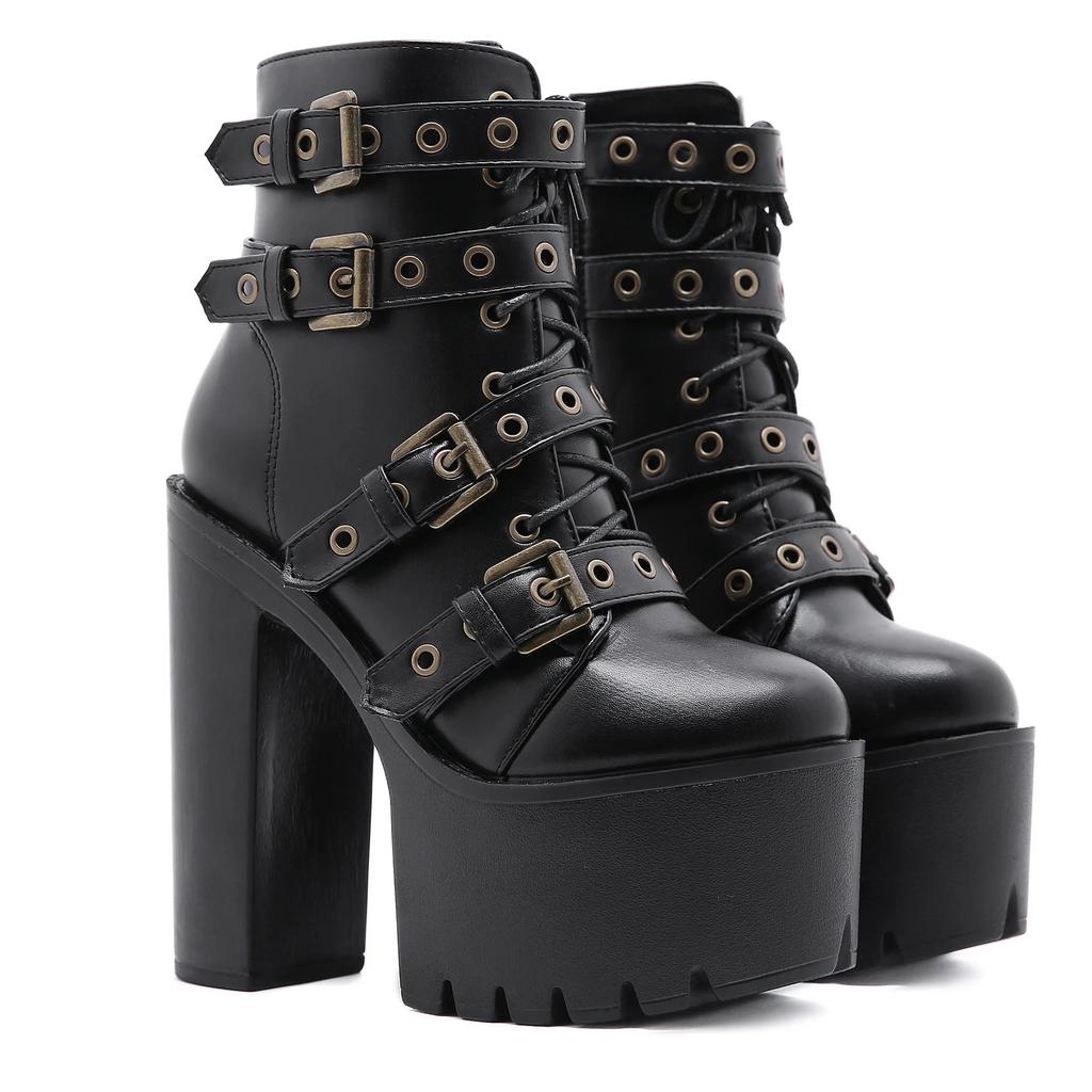 Sexy Rivet Black Ankle Boots Women Platform Soft Leather Autumn Winter Ladies Boots With Zipper Ultra High Heels Shoes