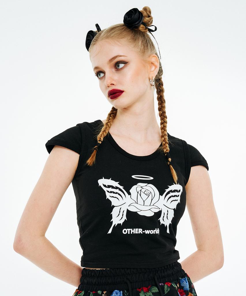 OTHER-worldly Rose Butterfly T-Shirt [Black]