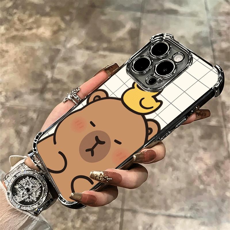 Funny Capybara Cartoon Cute Plating Phone Case For Iphone 16 17 Pro Max Air 16E 14 15 Plus 12 13 Mini Anti-Fall Airabag Cover