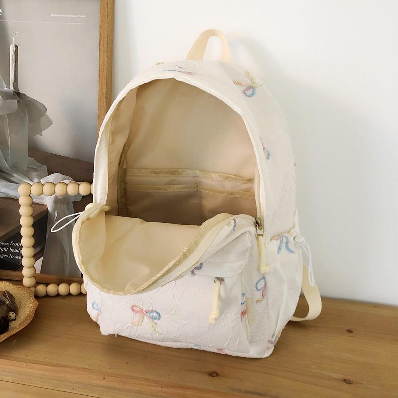 Rucsac Școlar pentru Studenți cu Fundă Brodată, Rucsac de Damă de Mare Capacitate