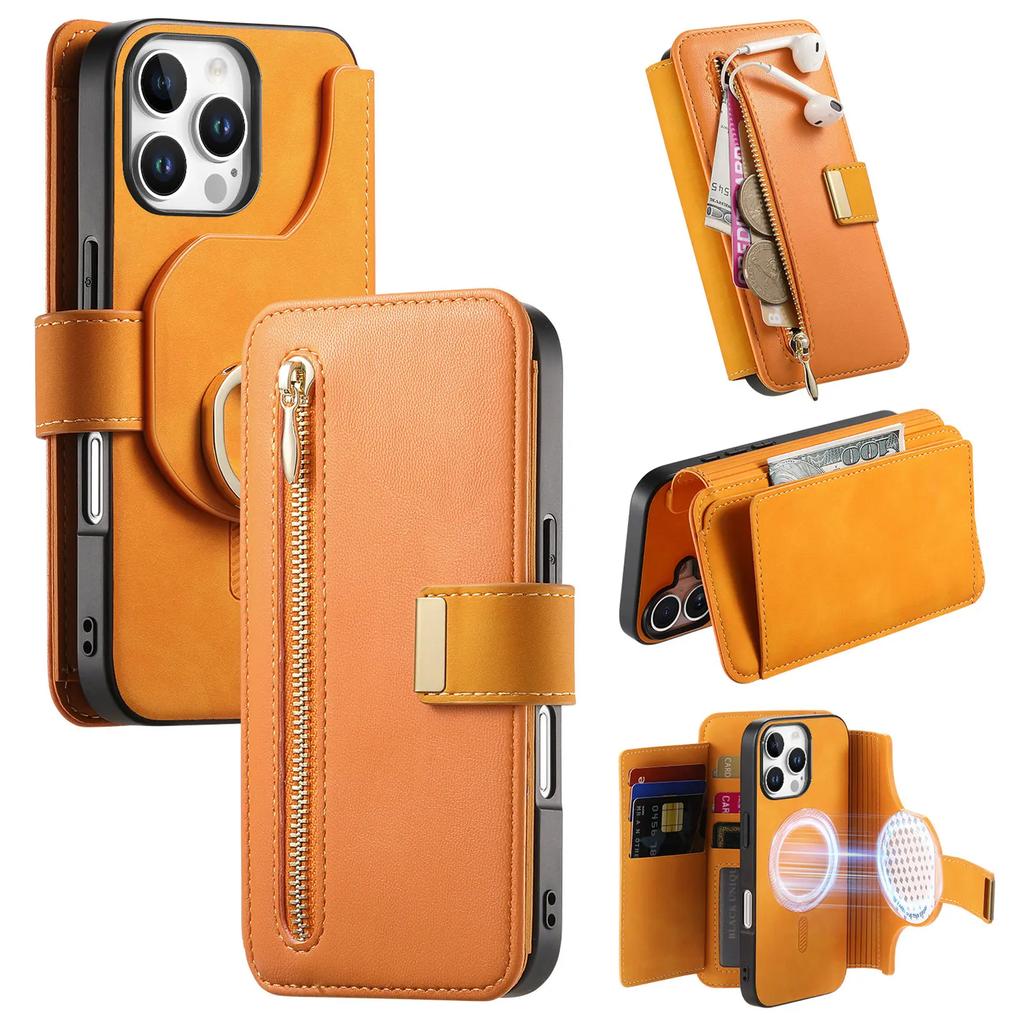 2 in 1 Detachable Cards Solt Zipper Wallet Leather Case For iPhone 16 Pro Max 15 Plus 14 13 12 11 RFID Purse Pocket Flip Cover