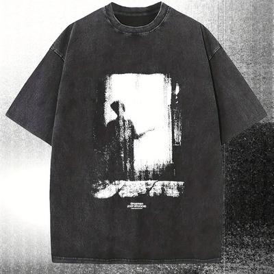 Men's T-Shirt - Vintage Washed Distressed D Streetwear Tee with Art Print, Round Neck Casual Shirt for All-Season Comfort, Everyday and Vacation Wear