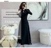 Plus Size Black Frog Button Mid-Length Dress - New Chinese Style for Spring, Autumn, and Winter