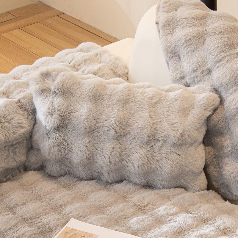 Cream Style Pillow Light Luxury Rabbit-like Plush Pillowcase Plush Living Room Home Sofa Bedroom Bedside Beige Backrest