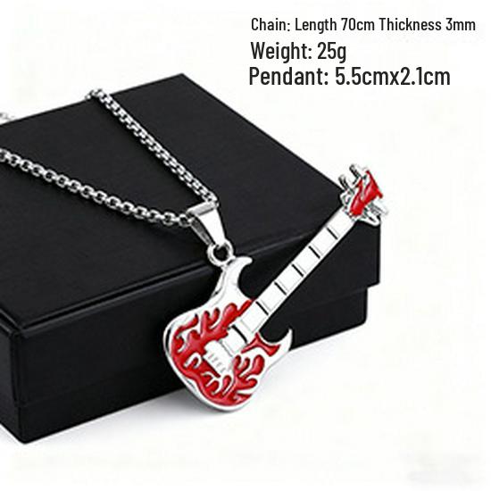 European Hip Hop Guitar Pendant Necklace - Trendy Titanium Steel Street Dance Sweater Chain Ornaments