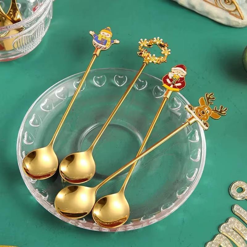 1-20PCS 304 Stainless Steel Gold Cutlery Set Christmas Coffee Stirring Spoon Fruit Spoon Dessert Spoon Home Dining Utensils