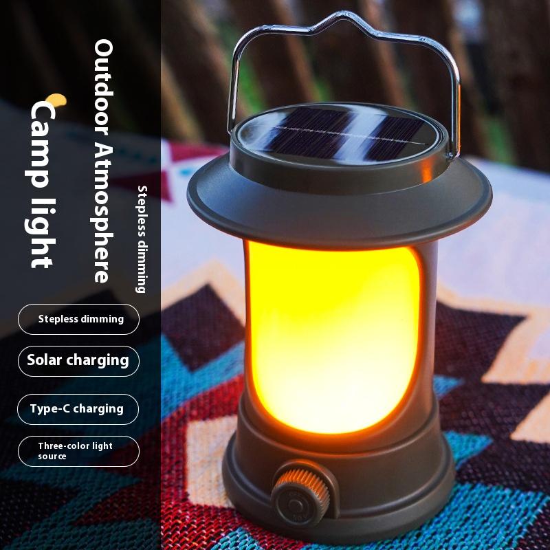 Portable Solar Camping Lantern LED Cold and Warm Dimming 3 Lighting Modes Camp Light Outdoor Hiking Climbing Camping Tent Lamp