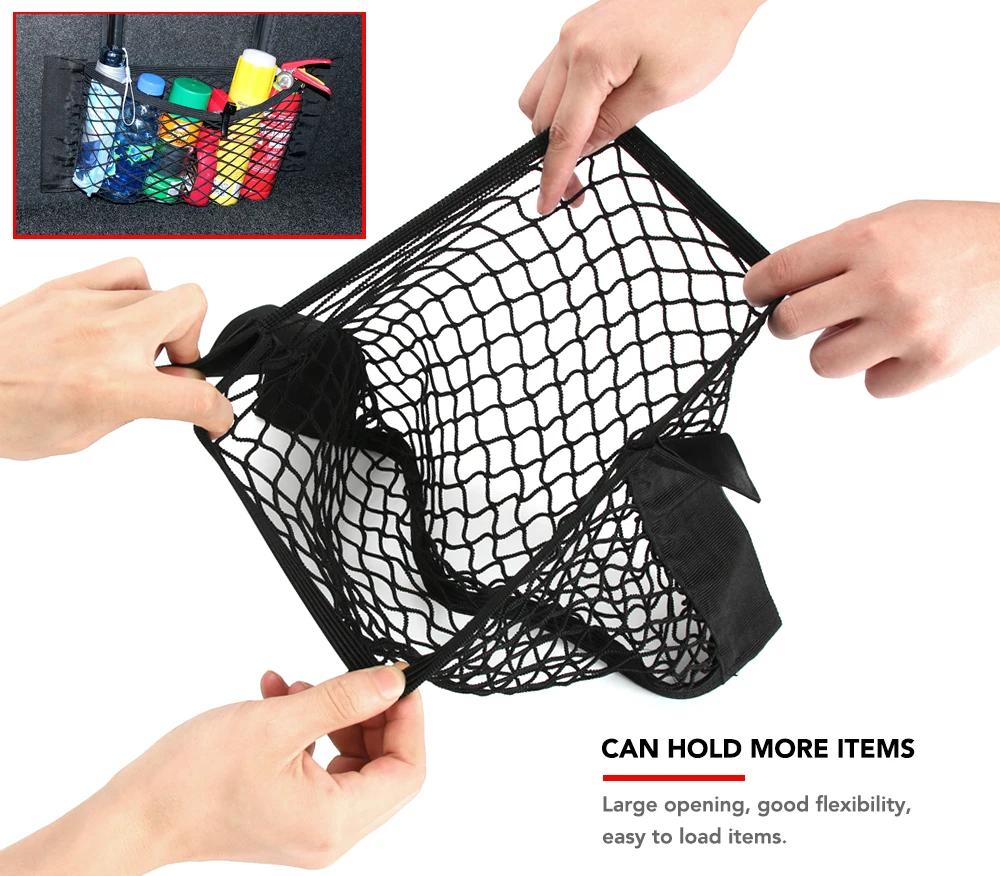 Bil Rygg Bak Bagasjeromsete Elastisk streng Nett Magic Sticker Netting Oppbevaringsveske Lommebur Auto Organizer Seteryggveske 40*25cm