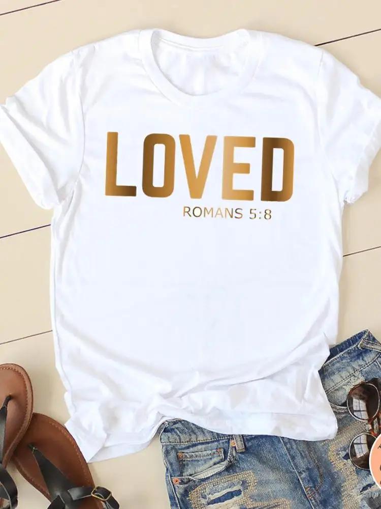 Clothing Casual FeUnisex Tshirts Ladies Graphic Letter Style Cute Sweet Sleeve Fashion Women Print Tees Faith Aesthetic Clothes