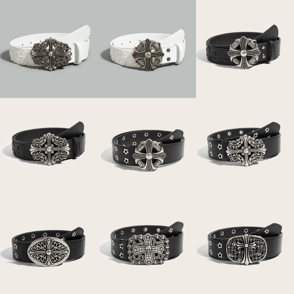 Punk Mens Cross Flower Designer Belt With Alloy Buckle And Detail Studded