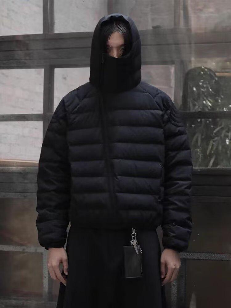 Men s Winter Asymmetrical Zipper Hooded Cotton Puffer Jacket L