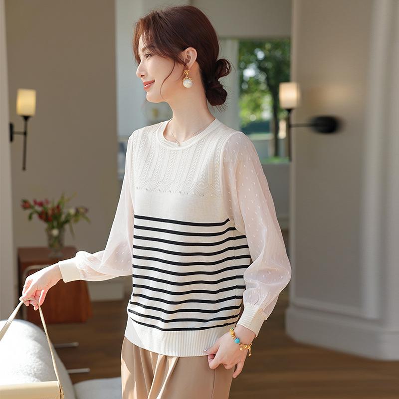 2026 Spring & Autumn Chiffon Knit Top: Stylish, Age-Defying Fashion for Middle-aged & Elderly Mothers