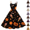 Women's Vintage Fashion Halloween Printed Off Shoulder Sleeveless Dress