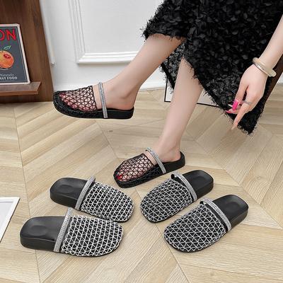 Summer New Fisherman Flat Bottom Round Head Baotou Half Slippers European and American Niche Fishing Net Woven Hollow Roman Cool Slippers