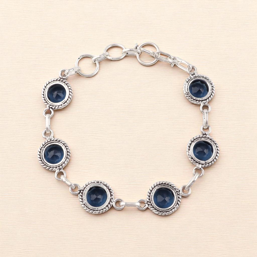 London Blue Topaz Gemstone 925 Sterling Silver Handcrafted Jewelry Bracelet 7-9" RB-16-9
