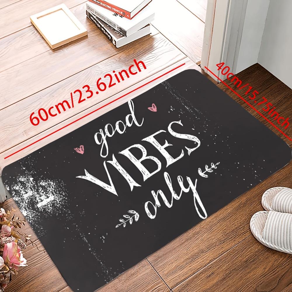 1 Good Vibes Only Indoor and Outdoor Welcome Mat - Black Polyester Rug with White and Pink Hearts Pattern Machine Made, Washable