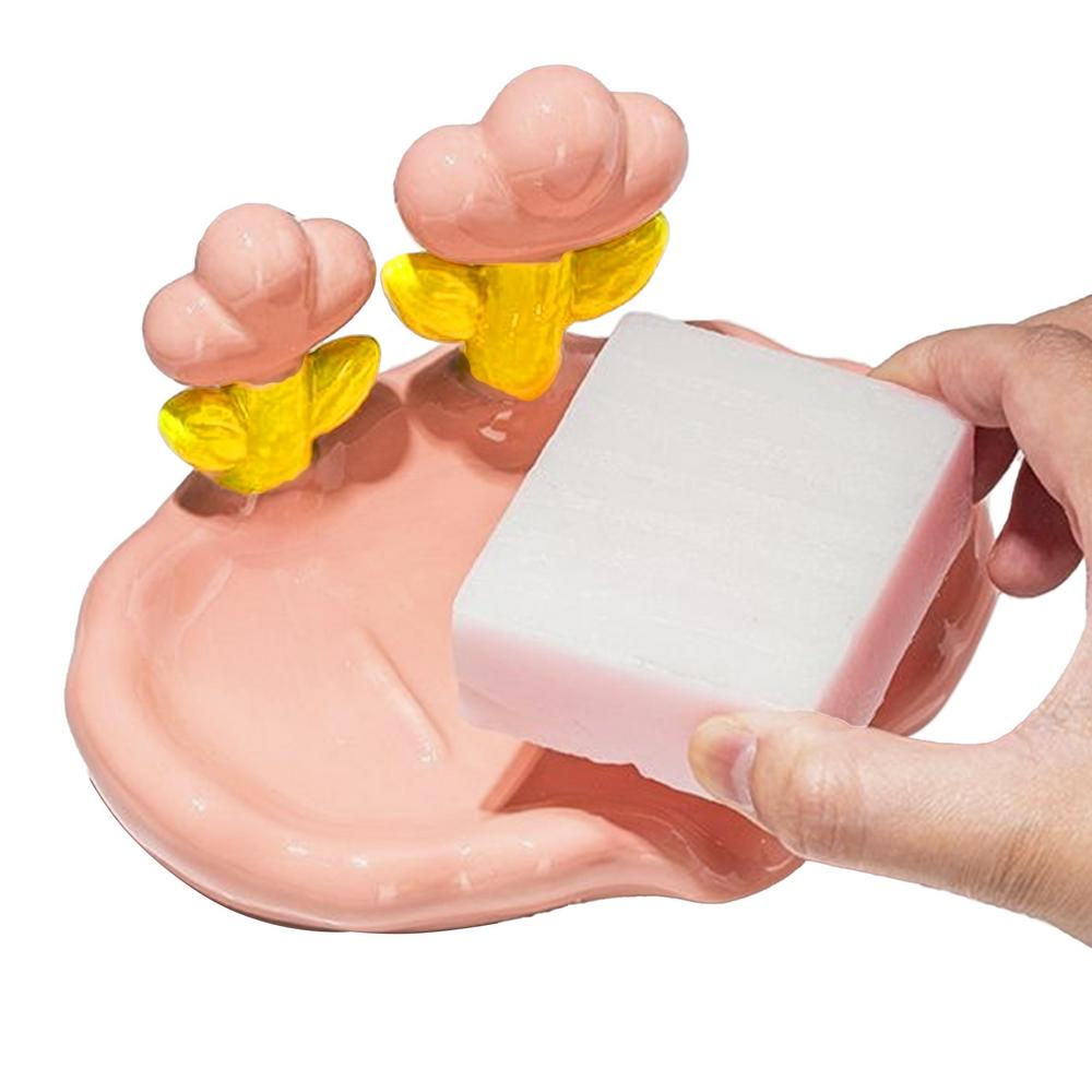 Soap Dish Holder Kitchen Flower Design Sink Tray Bathroom Supplies Organizing Storage With Drainage Holes Anti-Slip For Bathroom