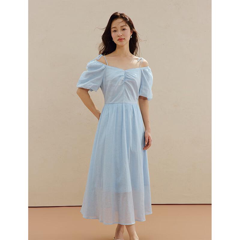 INMAN French Tie-Waist Puff Sleeve Ramie Cotton Dress