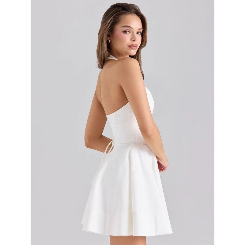 Love Xia Baizhi House Same Gentle Girl First Love High Sense Slim White Dress Pure Desire Sexy Hanging Neck Dress
