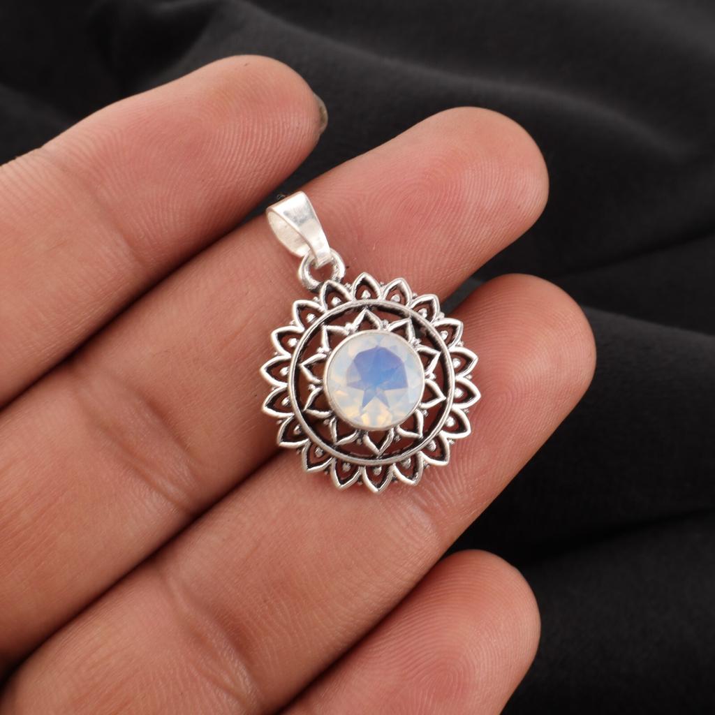 Milky Opal Gemstone 925 Sterling Silver Jewelry Oxidize Pendant 1.14" For Girls CP-30-19