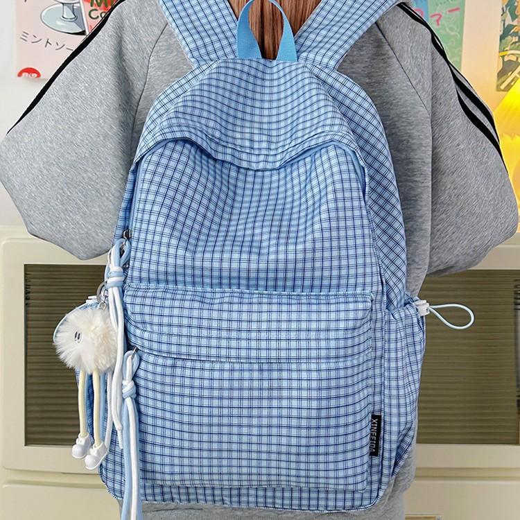 Schoolbag Little Fresh Girl High School Backpack Large Capacity Literary Plaid Computer Backpack Junior High School Student School Bag