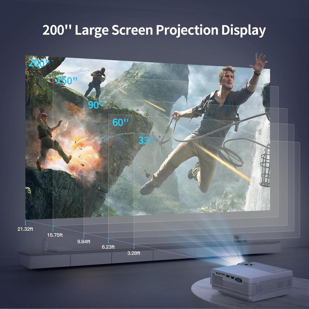 Projektor Przenośny Obsługujący 4K 5G WiFi Projektor Domowy Projektor Przenośny Zewnętrzny Wyświetlacz do 300" Projektor Filmowy Kompatybilny z TV Stick HDMI Telefon