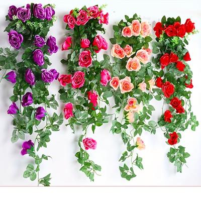 9-Head Artificial Rose Vine Garland | 5 Colors Hanging Fake Flowers for Wedding Decor,  Party Backdrop, and Event Decoration