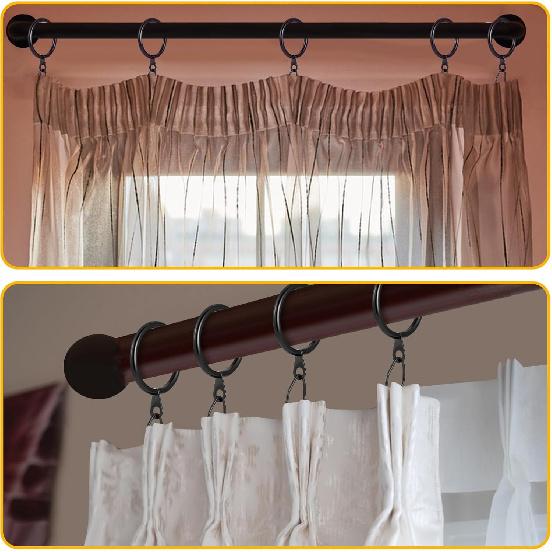 24 Pcs Metal Curtain Rings with 24 Pcs Pin Hooks,1.26in(32mm) Diameter Shower Curtain Rings for Home Window Shower