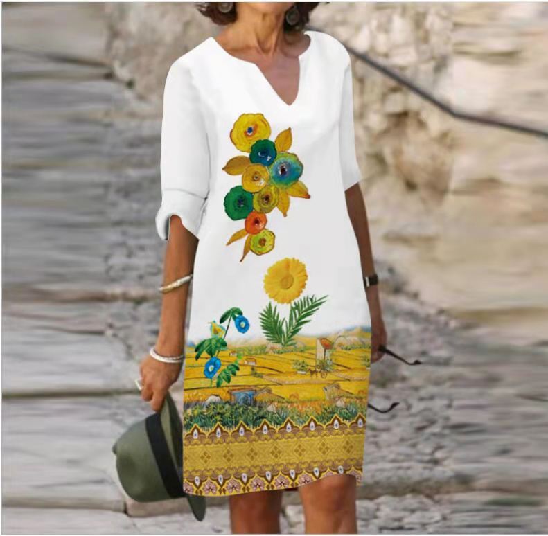 JPNTKY Fashion Summer Spring 1/2 Sleeves V-Neck Casual Dresses