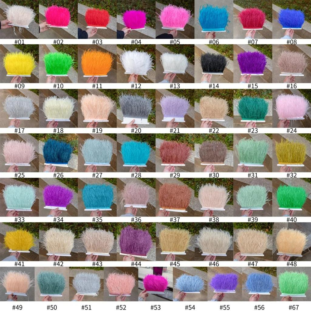 1Meter Red Ostrich Feathers Trim on Tape Ribbon Fringe 8-10cm Fabric Skirt Sewing Trimmings Feather Dress Clothes Decoration