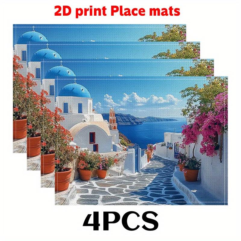 2 szt./4 szt./6 szt. Greckie Podkładki (Druk 2D)Piękne Krajobrazy Greckich Miast 11,8x17,7 cala - Rustykalna Podkładka pod Misę/Talerz do Artystycznej DEKORACJI STOŁU,