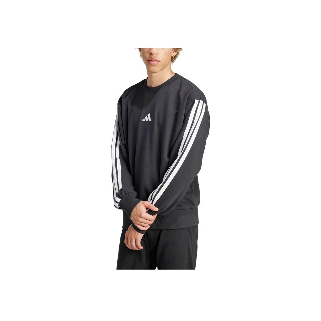 adidas Essentials 3 Şeritli Fransız Havlu Kumaş Sweatshirt Siyah/Beyaz Erkek Sokak Giyimi JE6372