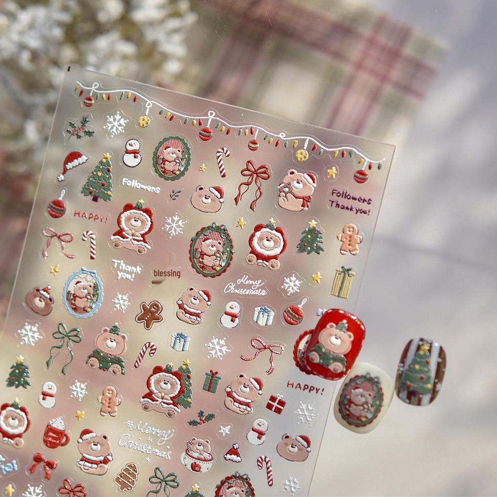 Tomoni Embossed Winter Cute Dog Family Nail Stickers - Children's Creative Christmas Journal Collage.