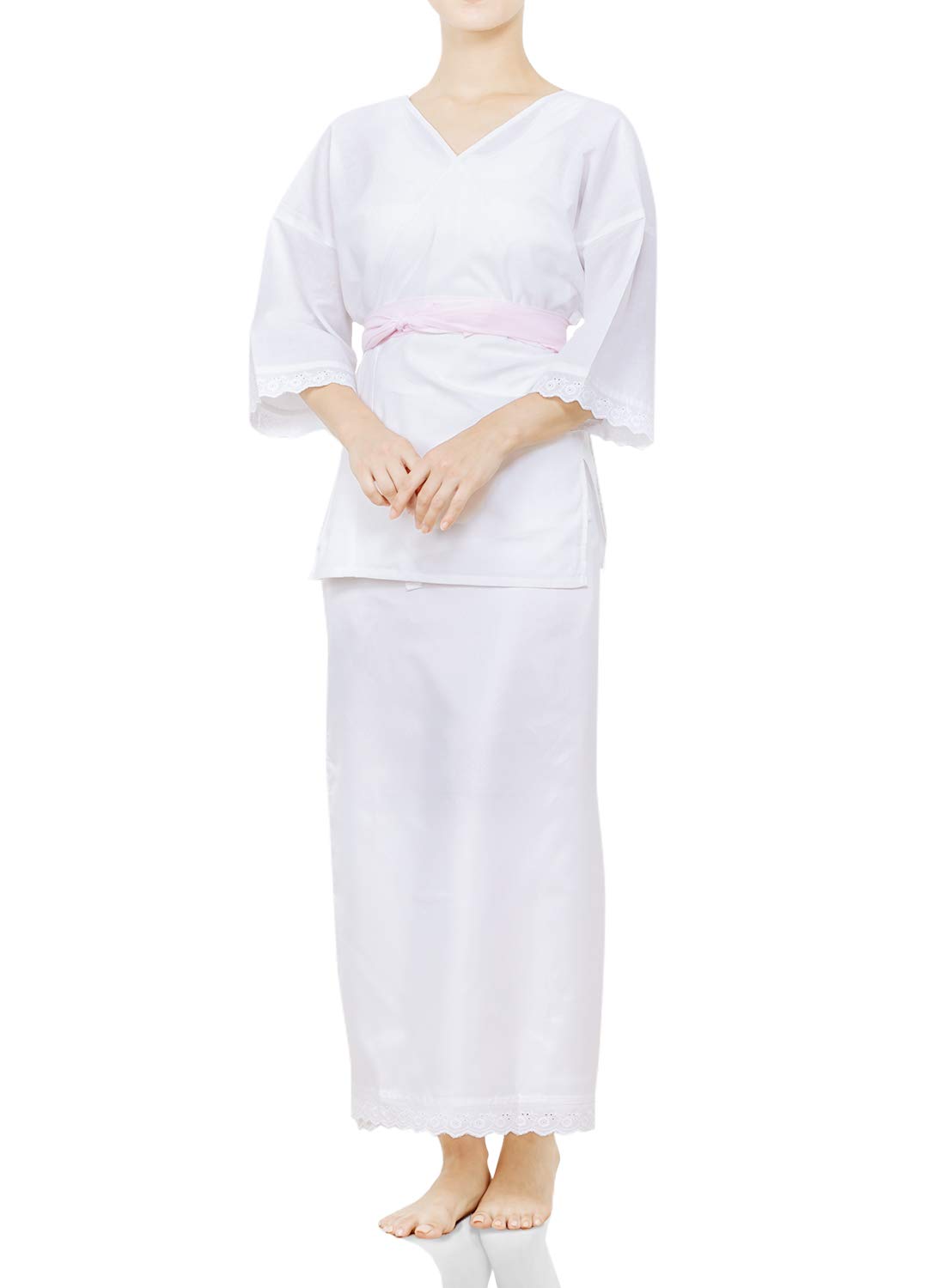 

Японский комплект нижнего белья с подгибом [KYOETSU] Нижнее белье, нижнее белье, нижнее белье, кружево, комплект из 2 предметов (верхнее нижнее белье, защита), Женский (L) белый