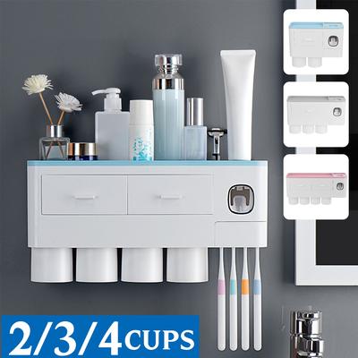 Toothbrush Holder Wall Mounted Bathroom Storage Rack Toothpaste Cup Family Set