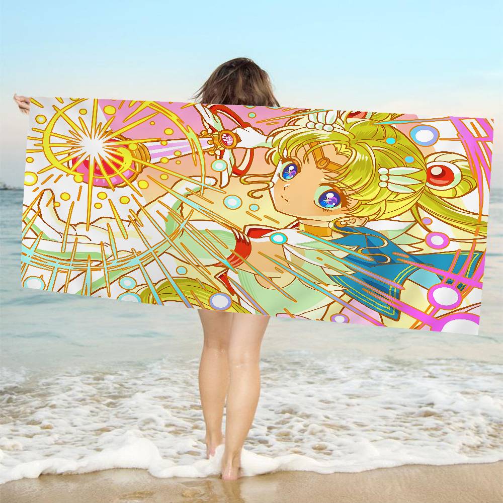 S-Sailores Cute Girl Moon Bath Towel Microfiber Soft Water Absorbing Breathable For Girl Kids Decorative Cartoon Beach Towel