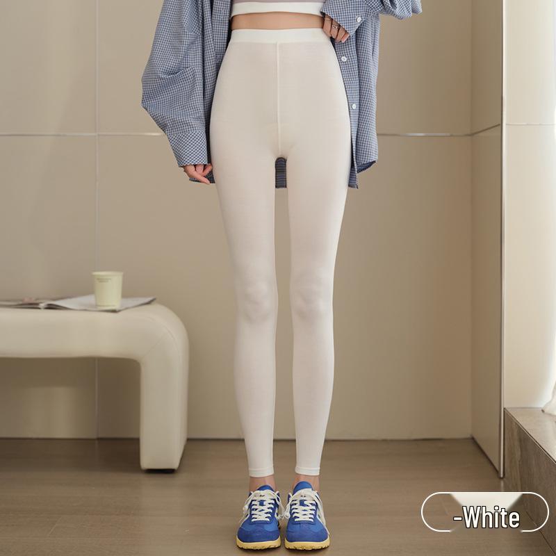 Women's Spring 2026 High-Waist Gray Leggings - Stretchy, Slimming, Simple, and Skin-Friendly Nine-Point Pants