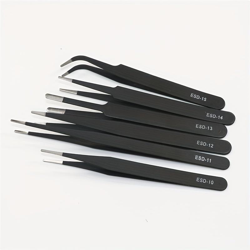 6pcs ESD Safe Stainless Steel Tweezers Set Anti-Static High Precision for DIY Electronics Repair & Model Building Ergonomic Grip with Protective Cover