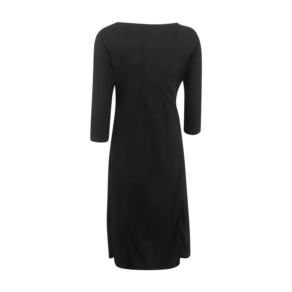 Women's Temperament Round Neck Three-quarter Sleeve Solid Color Swing Dress