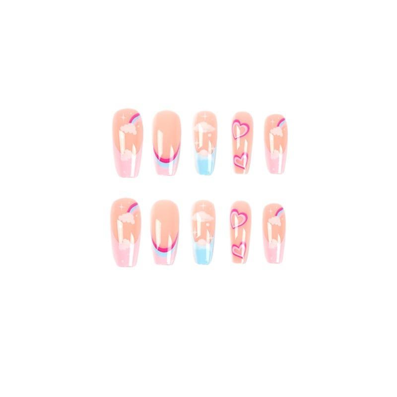 Rainbow Cloud Heart Ballet Multicolor Press-On Nails - Medium Length and Removable