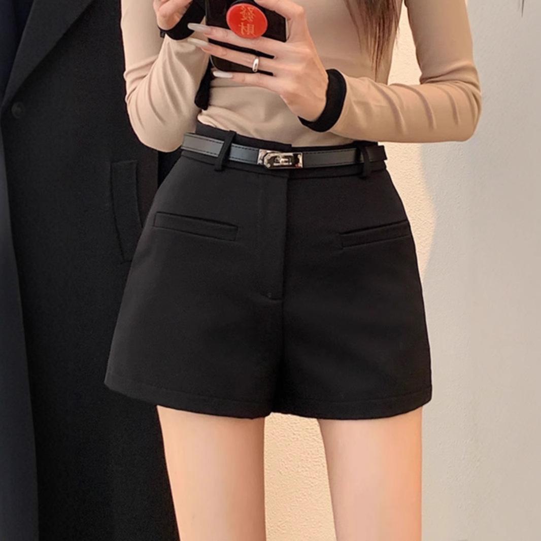 

Women s Black Breathable High-Waist A-line Shorts - Versatile Spring/Summer 2025 Casual Wide-Leg Outerwear 4XL