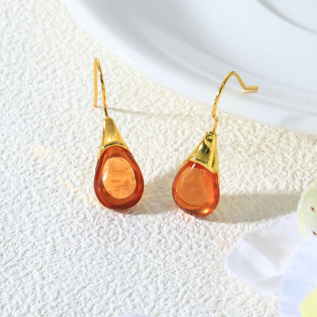 Elegant Teardrop Cat's Eye Earrings: Four-Color Inlaid Resin Fashion for Women