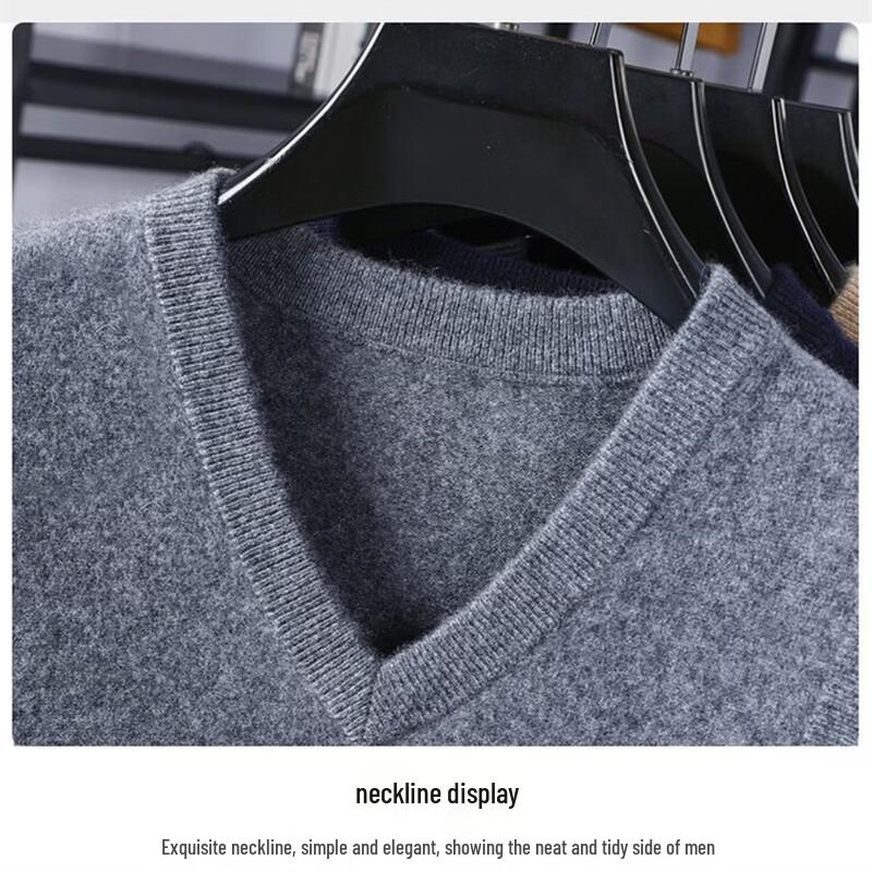 Hengyuanxiang Men's 100% Cashmere V-Neck Sleeveless Sweater Vest
