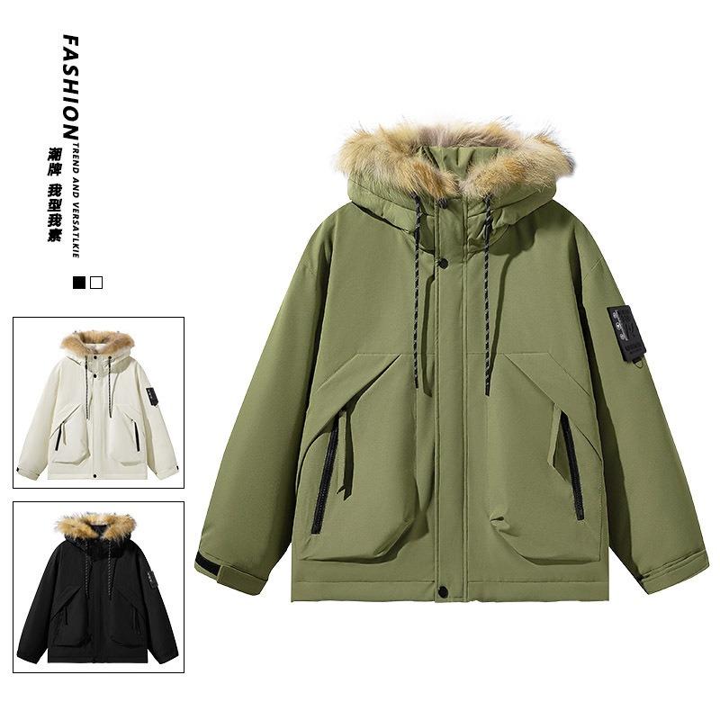 Winter big pocket fur collar hooded down jacket men's tide brand thickened 90 down hem removable thickened high quality men