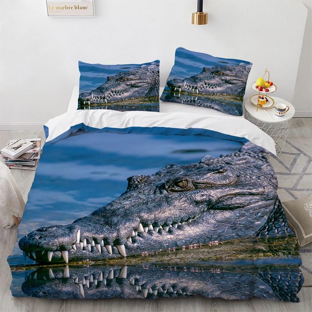 Crocodile Duvet Cover Pillowcase Horror Animal Alligator Bedding Set Adult Boy Girl Bedroom Decoration Single Double Size